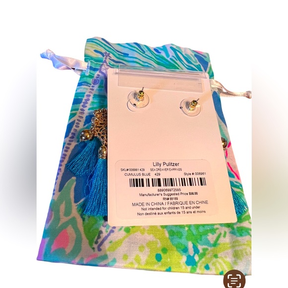 Lilly Pulitzer NWT Sea Dreamer Cumulus Blue Gold Tone Dangle Earrings (J025) - Picture 7 of 8